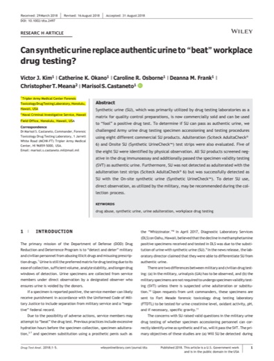 Page one of the Kim 2018 paper in Drug Testing and Analysis